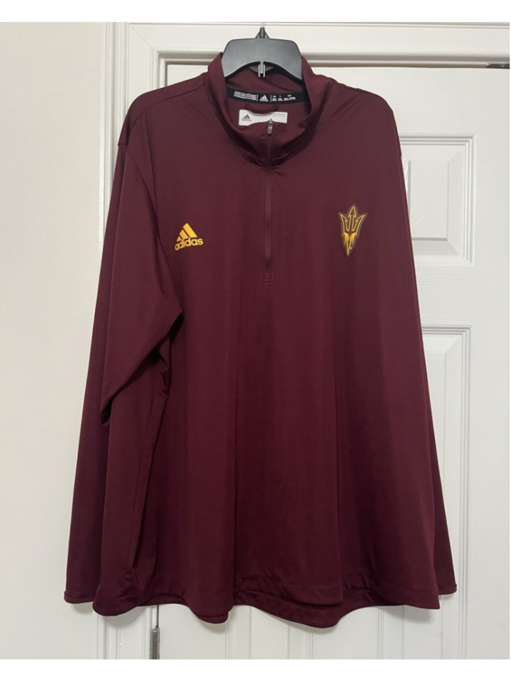 adidas Men's 3XL ASU Arizona State Maroon 1/4 Zip Mock Neck Long Sleeve Pullover